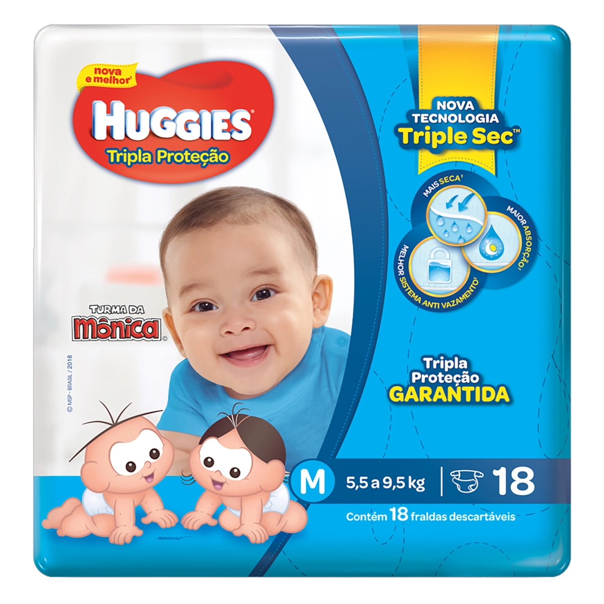 Fralda Descartável Infantil Huggies Tripla Proteção M Pacote 18 Unidades