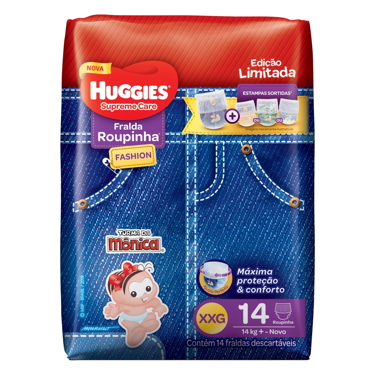 Fralda Descartável Infantil Roupinha Fashion Huggies Supreme Care XXG Pacote 14 Unidades