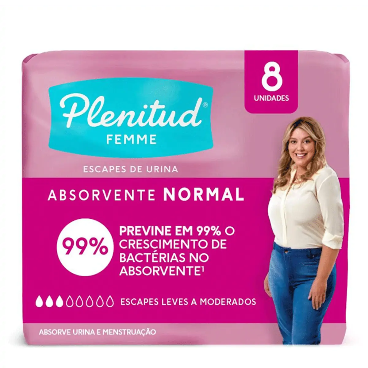 Absorvente Longo Plenitud Femme para Escapes de Urina 8 Unidades