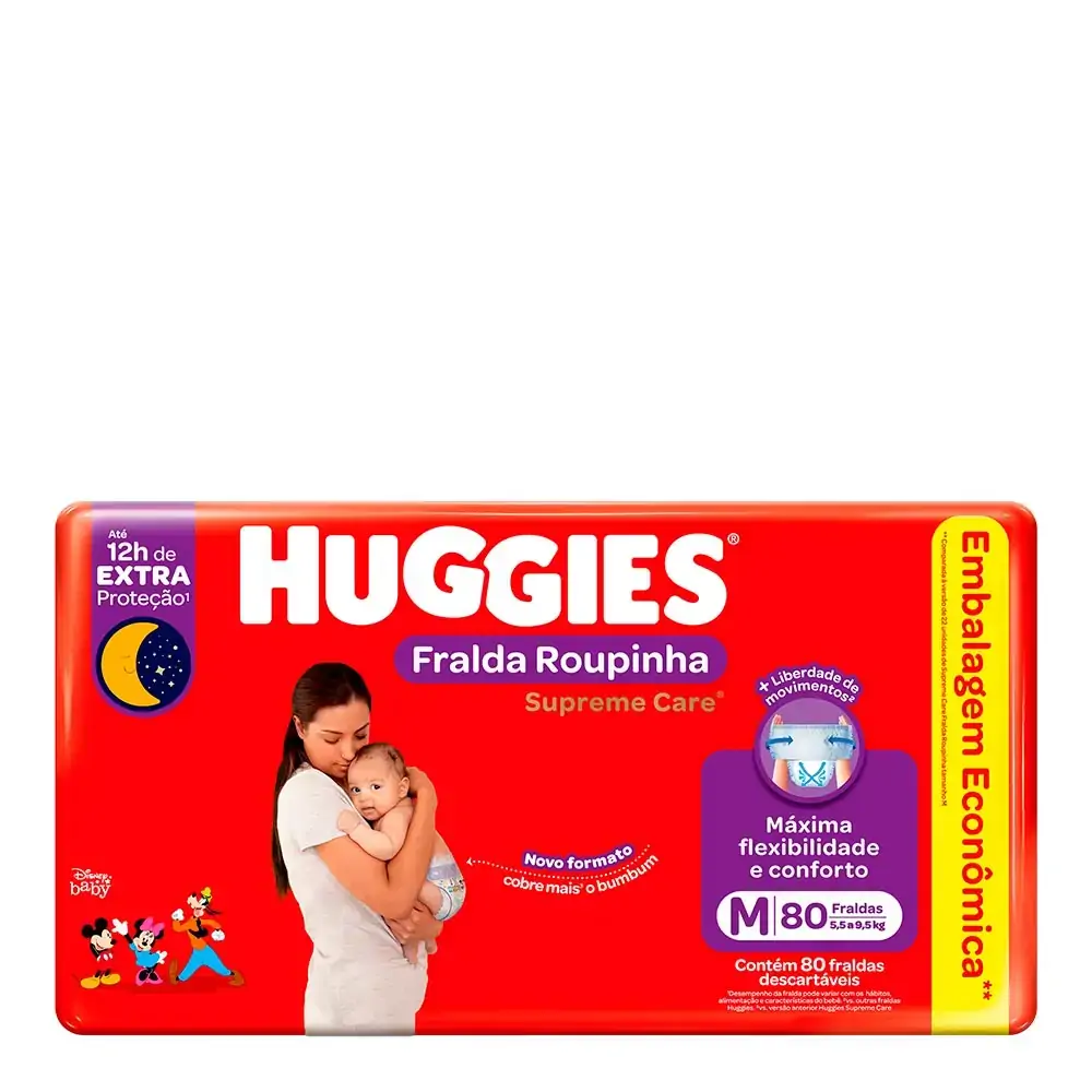 Fralda Descartável Infantil Roupinha Huggies Supreme Care M Pacote 88 Unidades Embalagem Econômica