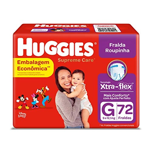 Fralda Descartável Infantil Roupinha Huggies Supreme Care G Pacote 72 Unidades Embalagem Econômica
