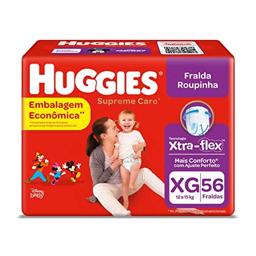 Fralda Descartável Infantil Roupinha Huggies Supreme Care Xg Pacote 56 Unidades Embalagem Econômica