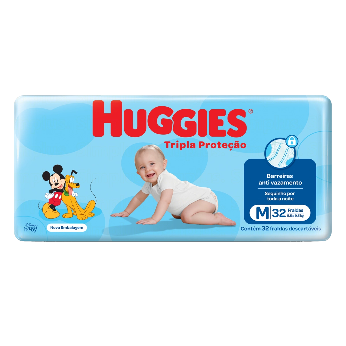 Fralda Descartável Infantil Huggies Tripla Proteção M Pacote 32 Unidades