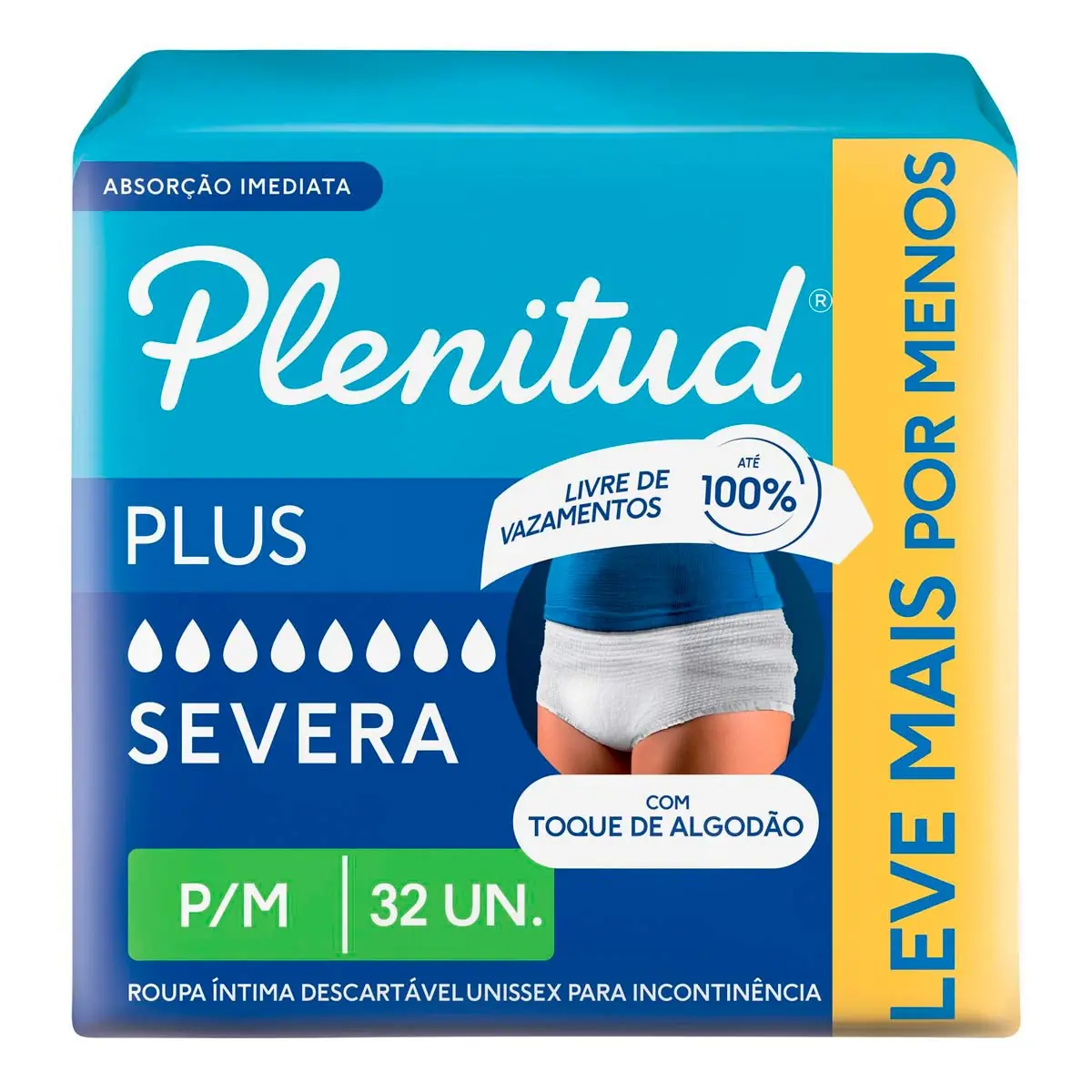 Roupa íntima Descartável Unissex Plenitud Plus P/m Pacote 32 Unidades Leve Mais Pague Menos