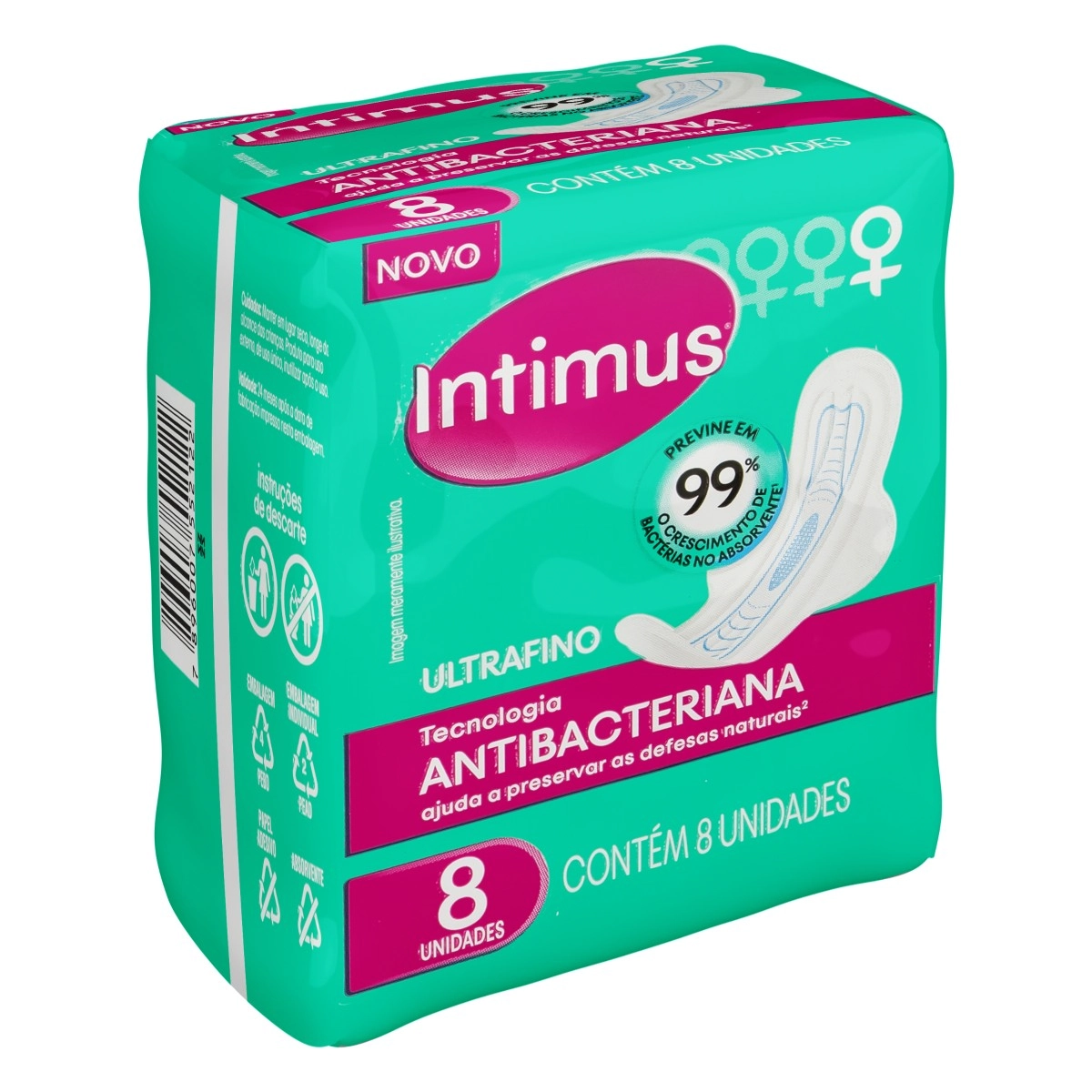 Absorvente Com Abas Antibacteriano Ultrafino Intimus Pacote 8 Unidades