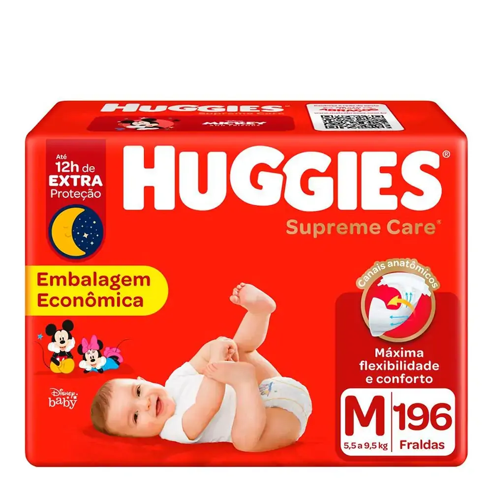 Fralda Descartável Infantil Huggies Supreme Care M Pacote 196 Unidades Embalagem Econômica