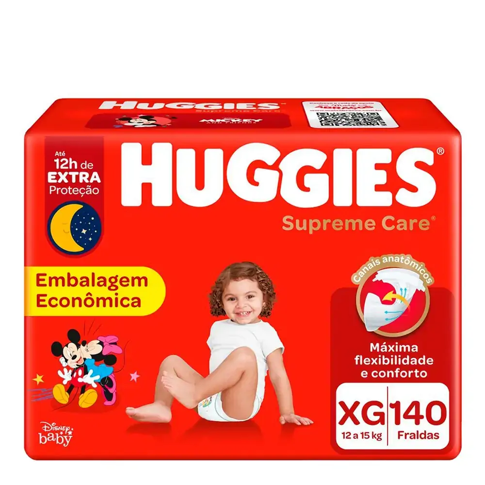 Fralda Descartável Infantil Huggies Supreme Care Xg Pacote 140 Unidades Embalagem Econômica