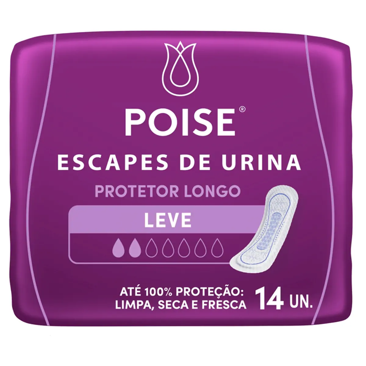 Protetor Diário Sem Abas Para Escapes De Urina Poise Longo Pacote 14 Unidades
