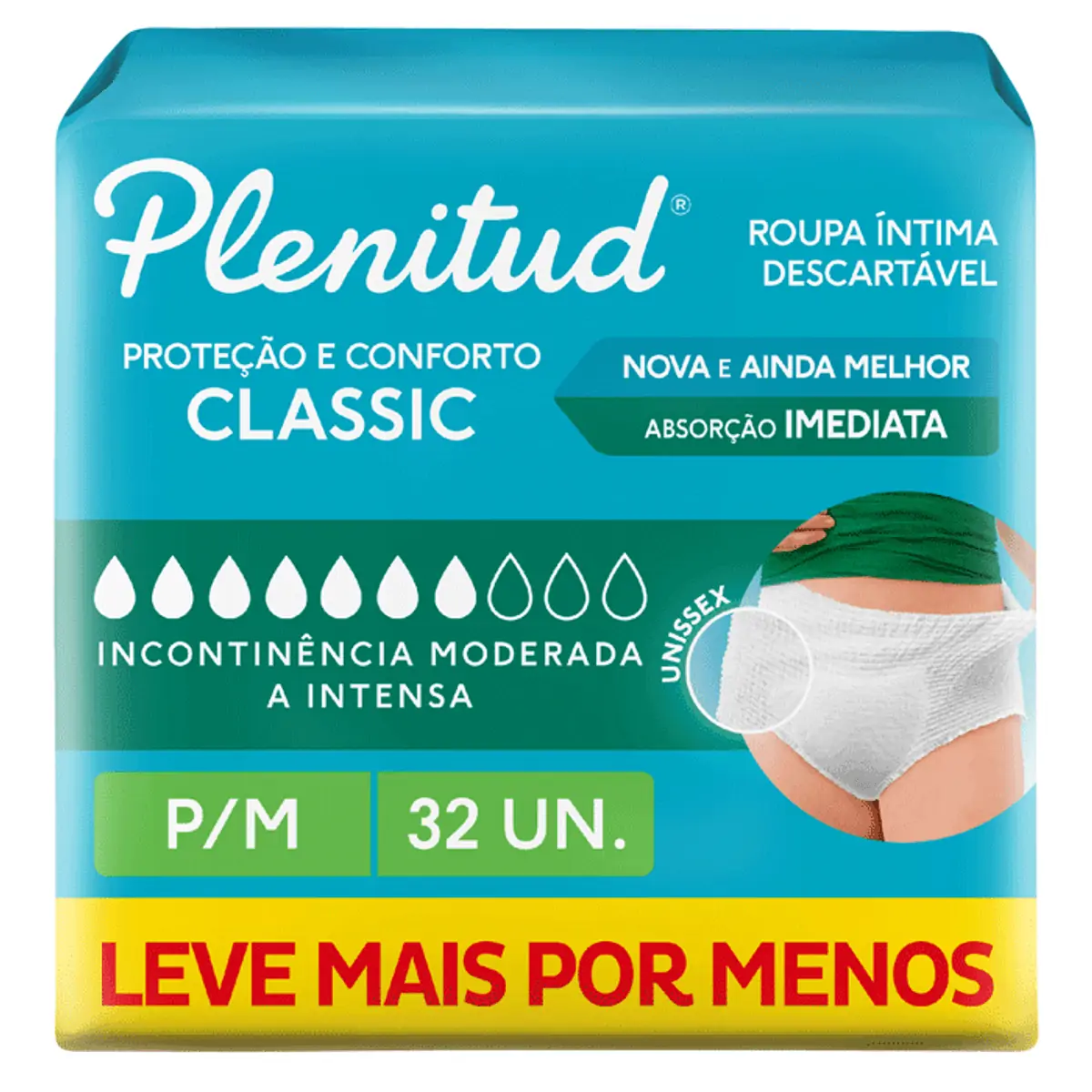 Roupa íntima Descartável Unissex Plenitud Classic P/m Pacote 32 Unidades Leve Mais Pague Menos