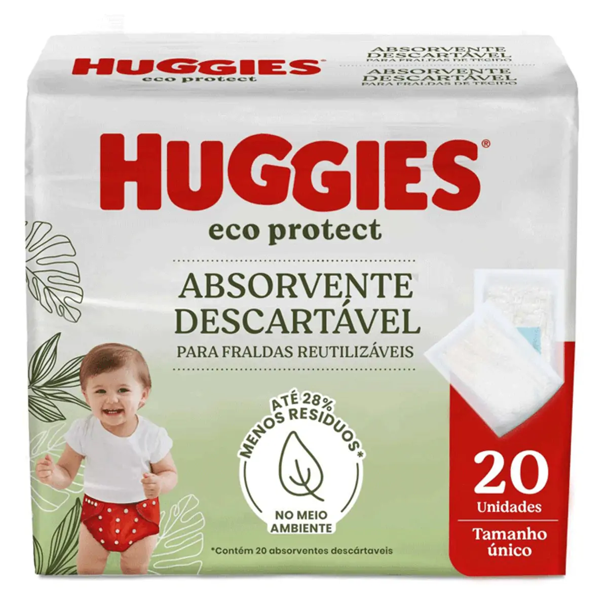 Absorvente Infantil Descartável Para Fraldas Huggies Eco Protect Tamanho único Pacote 20 Unidades