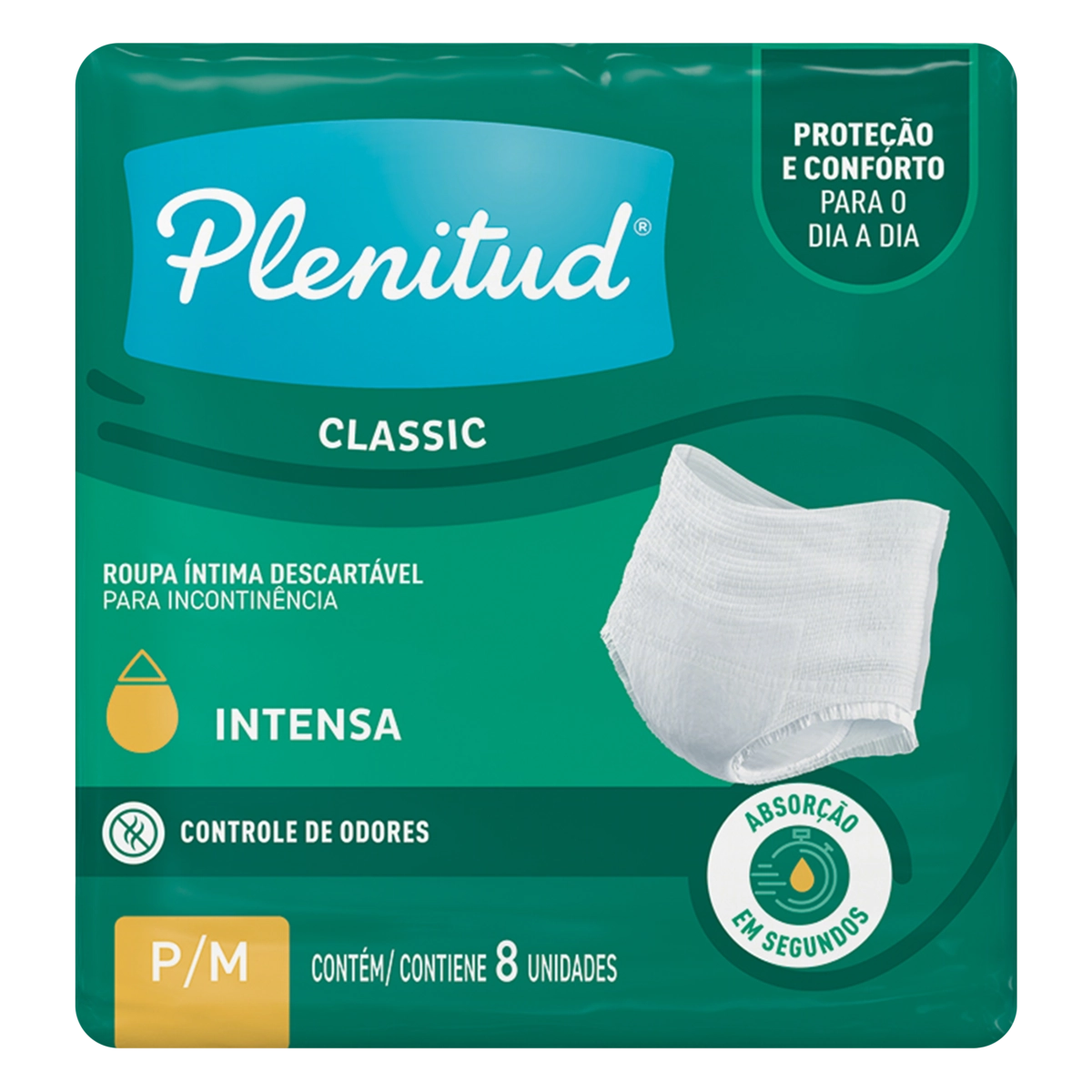 Roupa Íntima Descartável Plenitud Classic P/M Pacote 8 Unidades