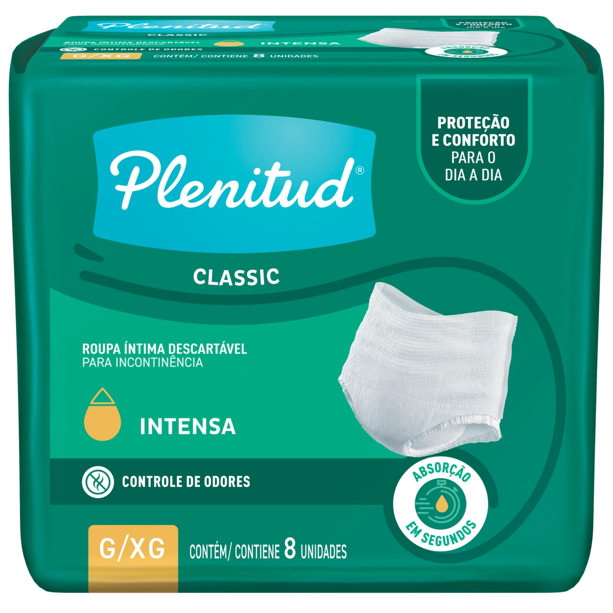 Roupa Íntima Descartável Plenitud Classic G/XG Pacote 8 Unidades