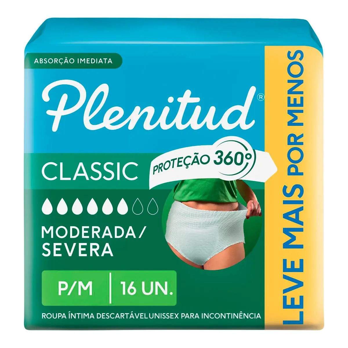 Roupa íntima Descartável Unissex Plenitud Classic P/m Pacote 16 Unidades Leve Mais Pague Menos