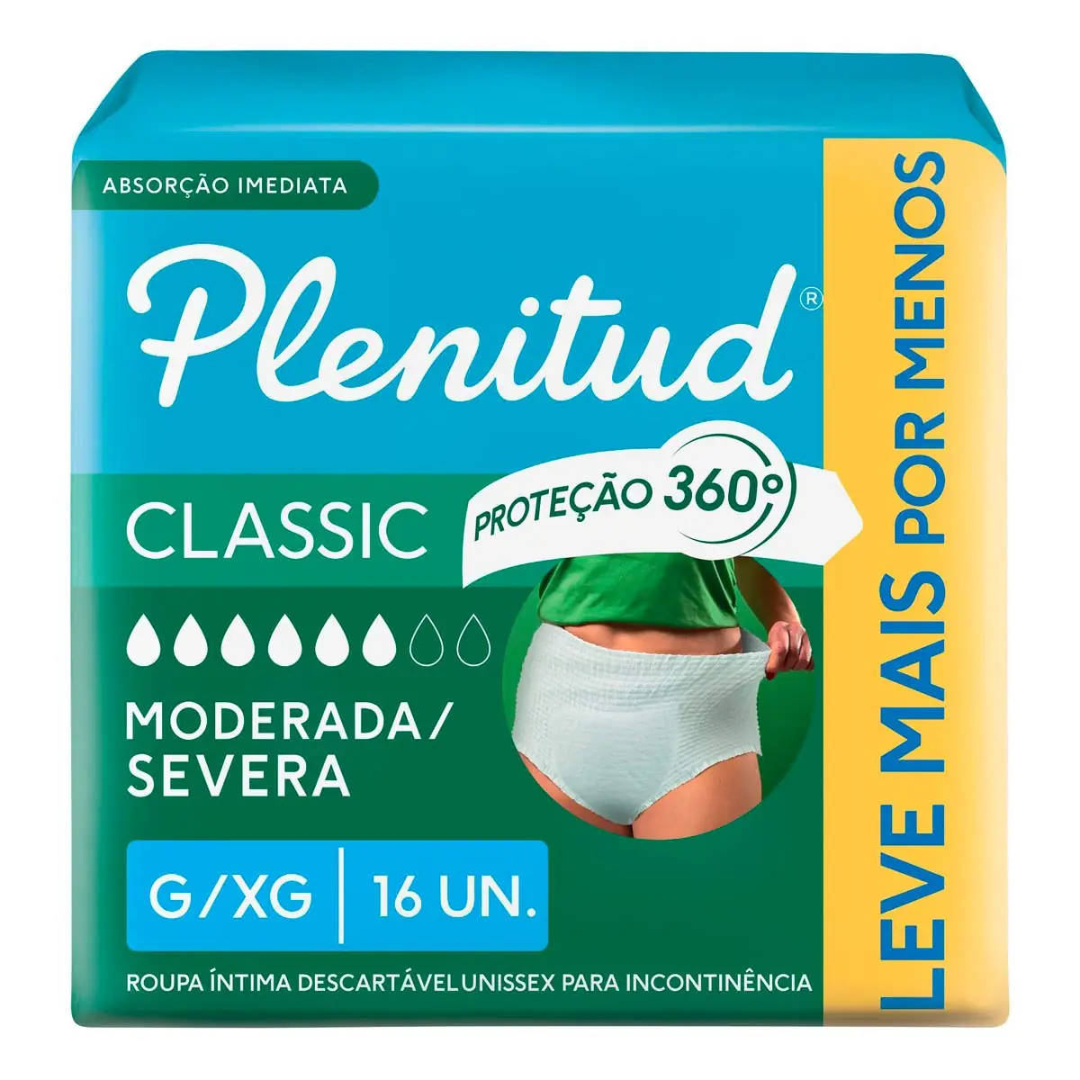 Roupa íntima Descartável Unissex Plenitud Classic G/xg Pacote 16 Unidades Leve Mais Pague Menos
