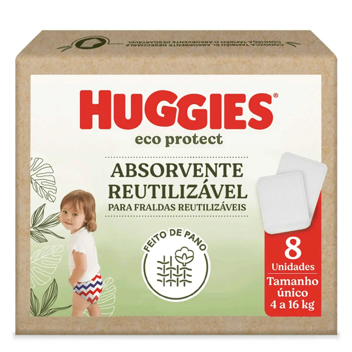 Absorvente Infantil Reutilizável Para Fraldas Huggies Eco Protect Tamanho único Caixa 8 Unidades