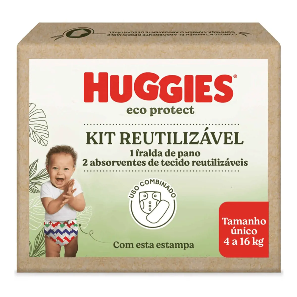 Kit 1 Fralda Vermelha 2 Absorventes Infantis Reutilizáveis Huggies Eco Protect Tamanho único