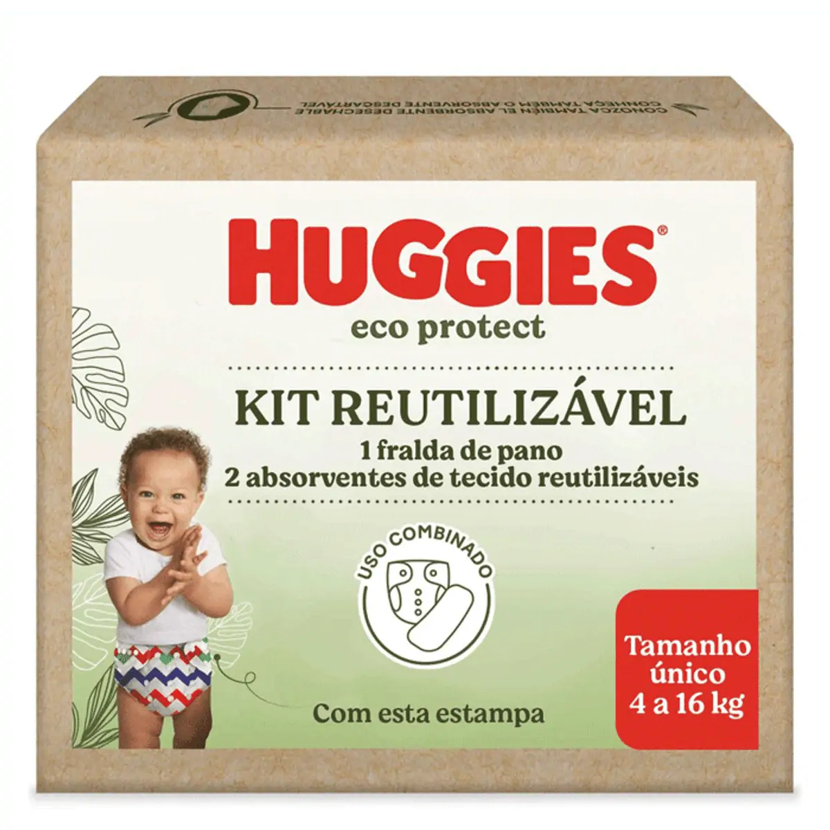 Kit 1 Fralda 2 Absorventes Infantis Reutilizáveis Huggies Eco Protect Tamanho único