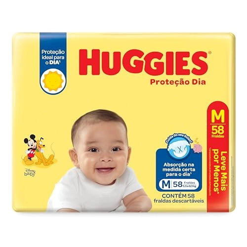 Fralda Descartável Infantil Huggies Proteção Dia M Pacote 58 Unidades Leve Mais Pague Menos