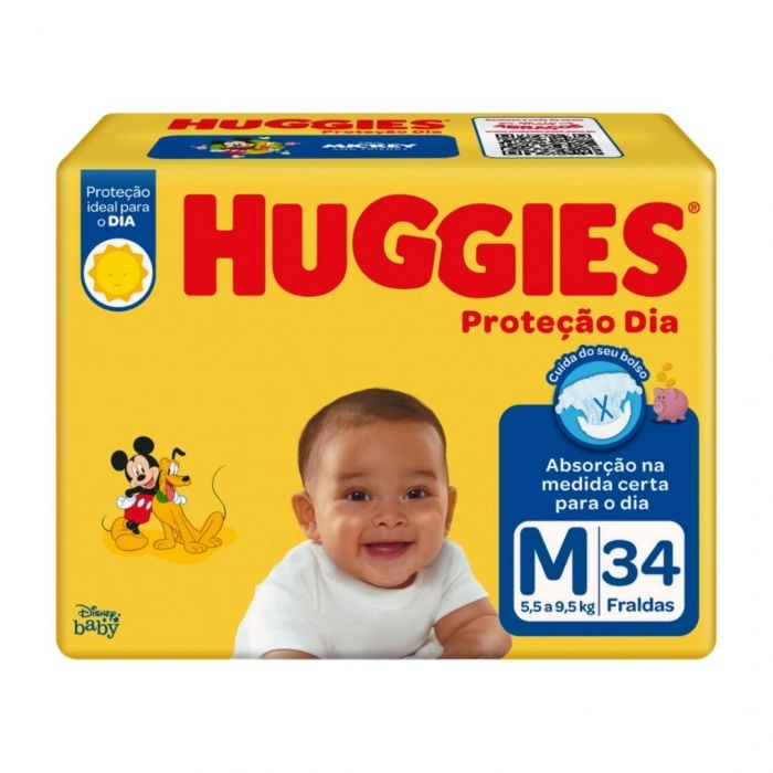 Fralda Descartável Infantil Huggies Proteção Dia M Pacote 34 Unidades