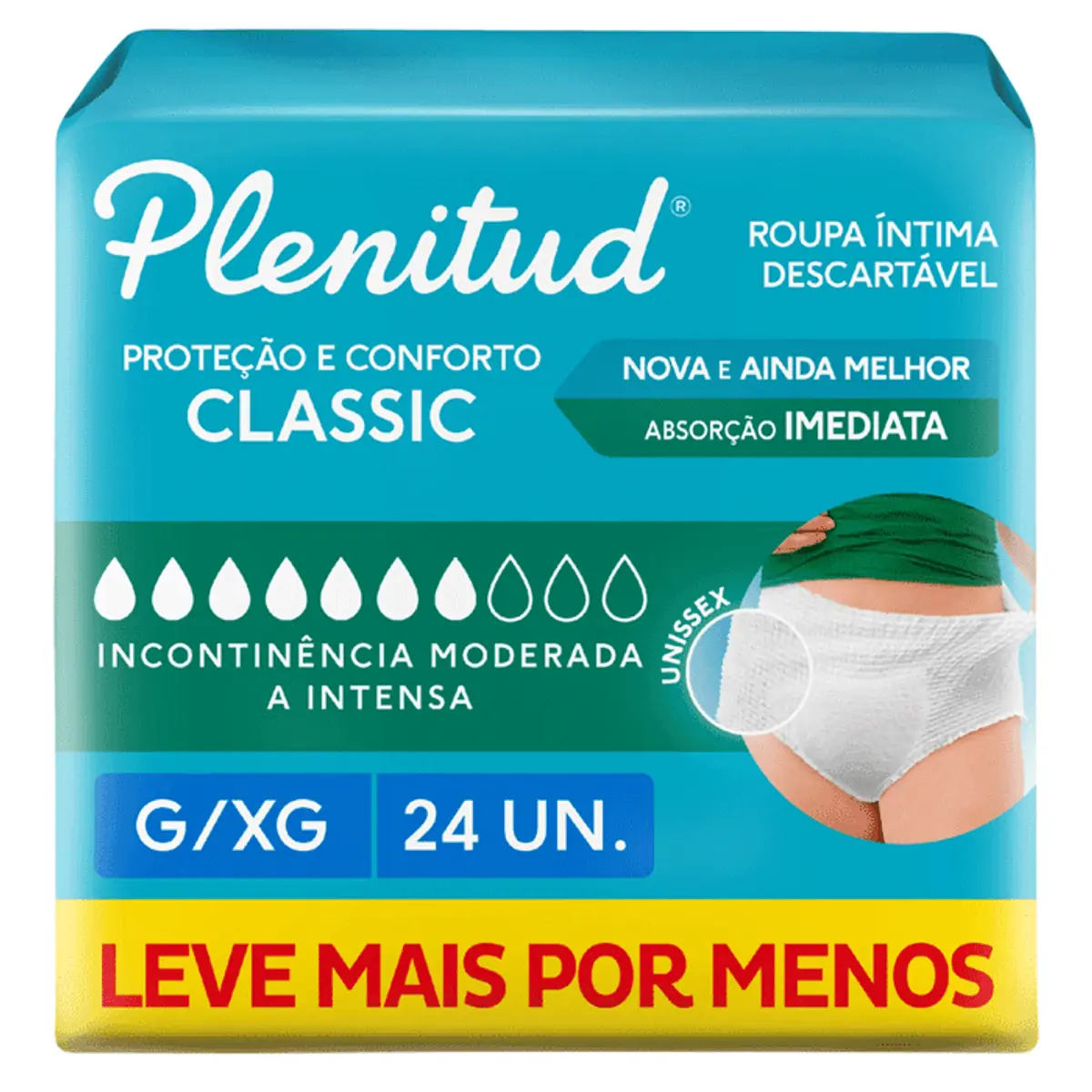 Roupa íntima Descartável Unissex Plenitud Classic G/xg Pacote 24 Unidades Leve Mais Pague Menos