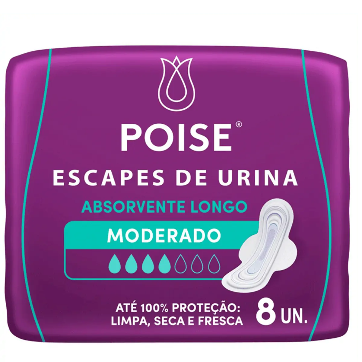 Absorvente Com Abas Para Escapes De Urina Poise Longo Pacote 8 Unidades