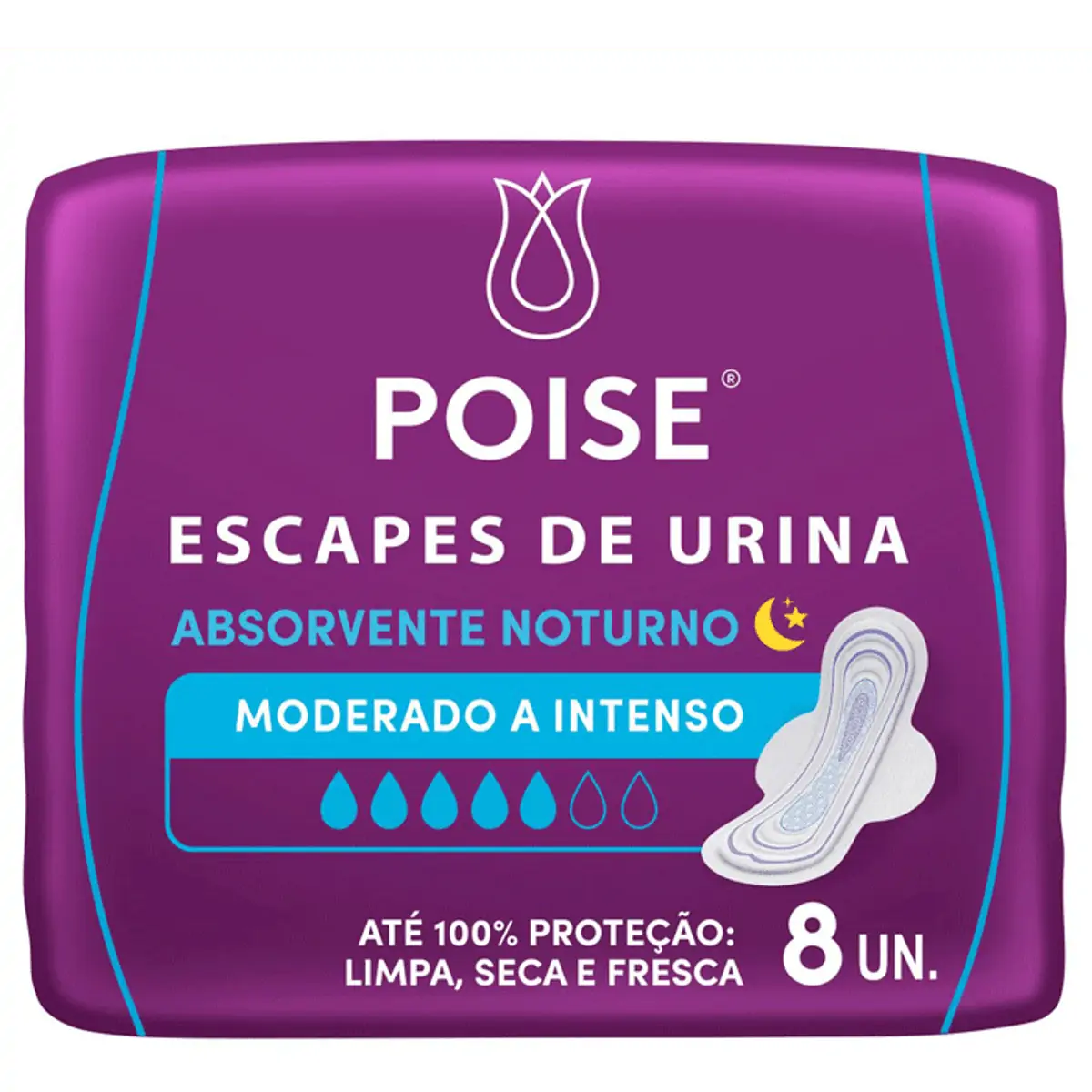 Absorvente Com Abas Para Escapes De Urina Poise Noturno Pacote 8 Unidades