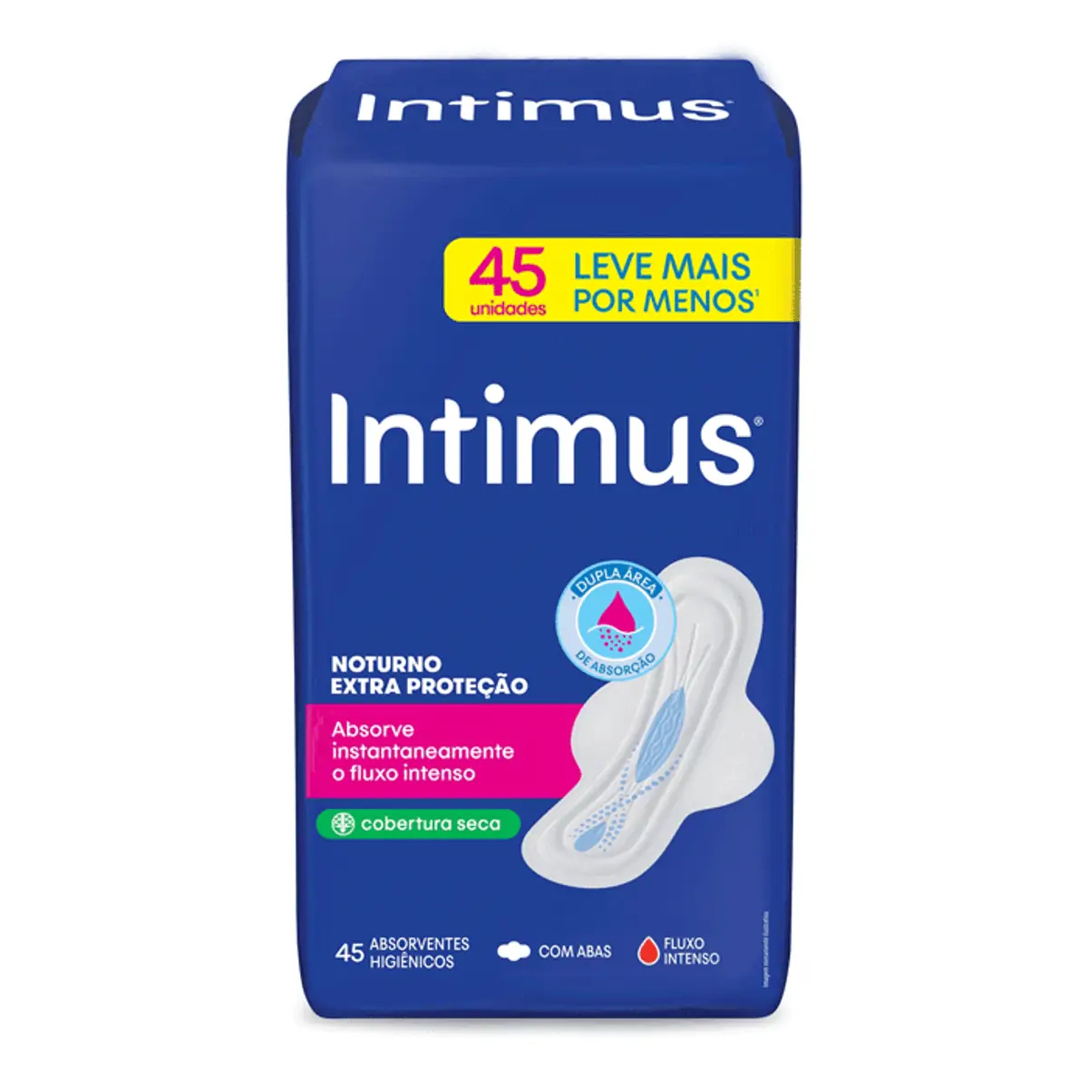 Absorvente Com Abas Seca Intimus Extra Proteção Noturno Pacote 45 Unidades Leve Mais Pague Menos