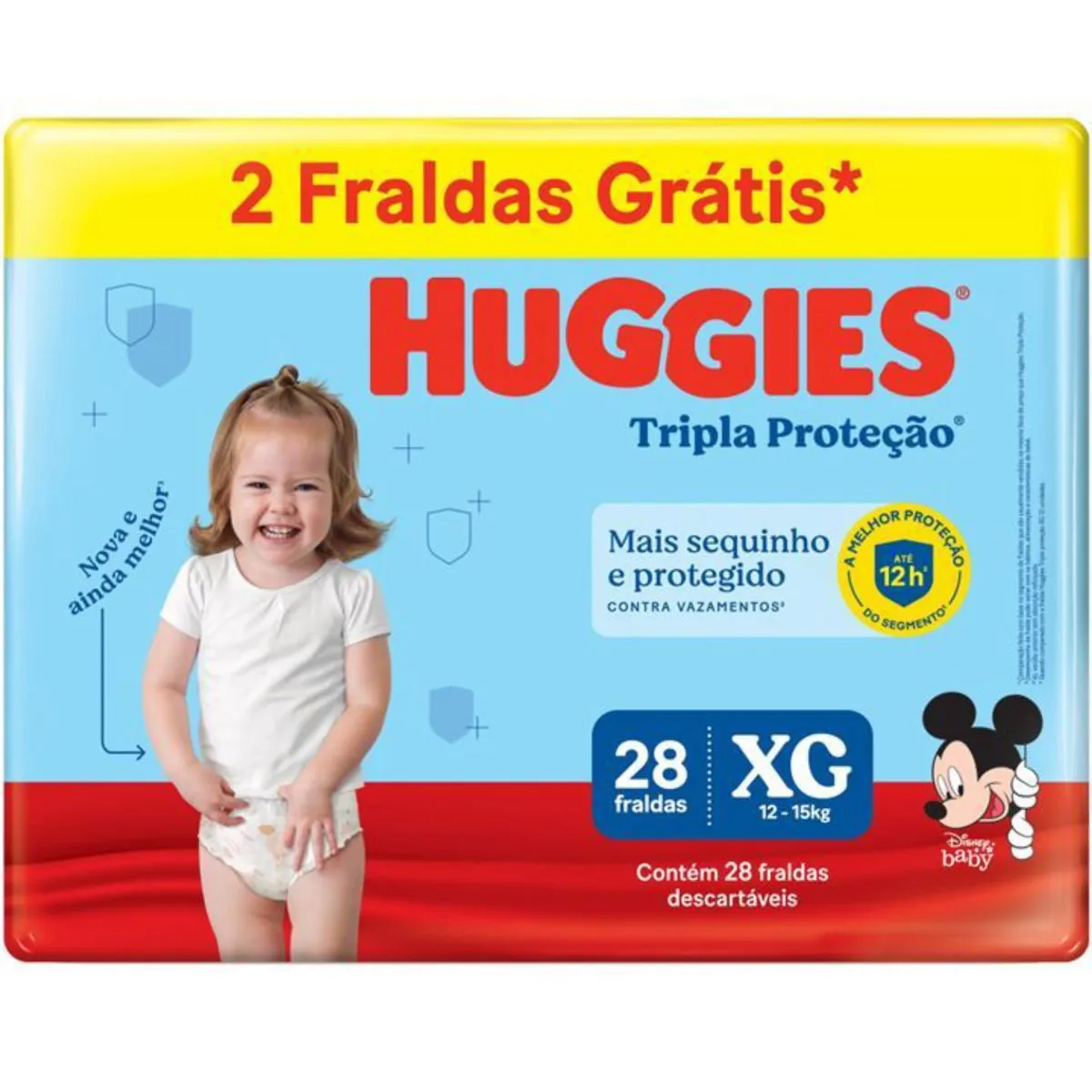 Fralda Descartável Infantil Huggies Tripla Proteção Xg Pacote 28 Unidades Grátis 2 Fraldas
