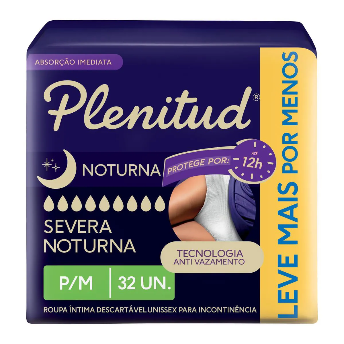 Roupa Íntima Descartável Unissex Plenitud Noturna P/M Pacote 32 Unidades