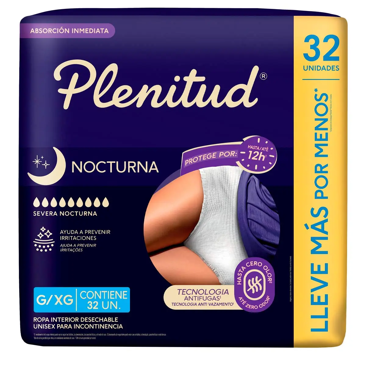 Roupa Íntima Descartável Unissex Plenitud Noturna G/XG Pacote 32 Unidades