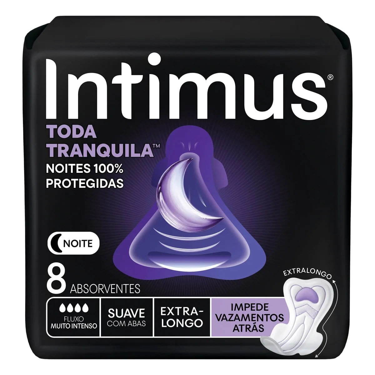 Absorvente Noturno Com Abas Suave Extra Longo Intimus 8 Unidades
