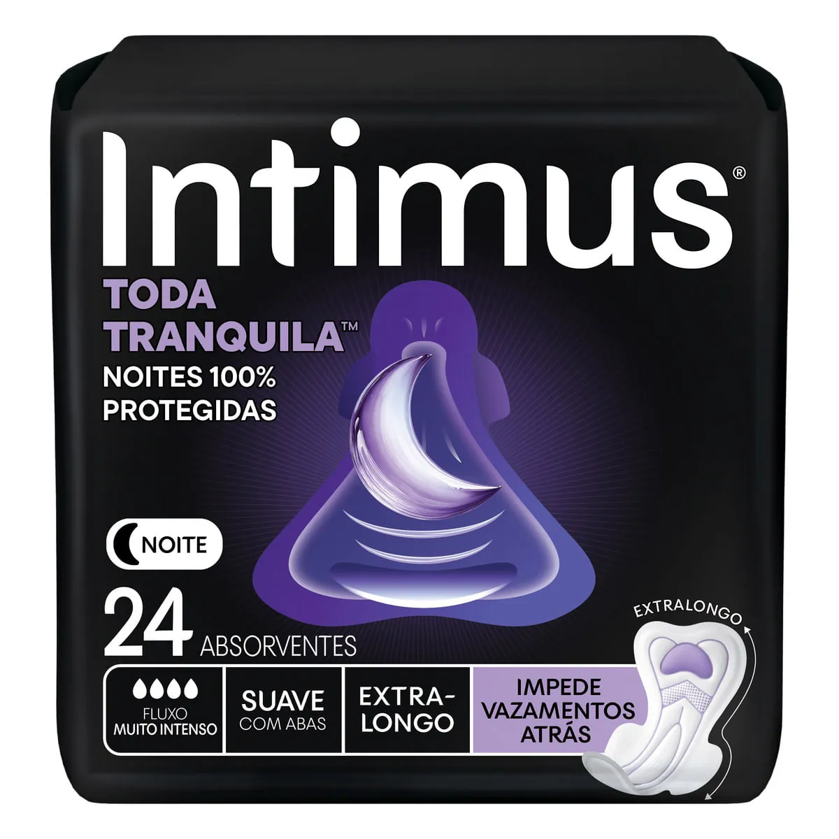 Absorvente Noturno Com Abas Suave Extra Longo Intimus 24 Unidades