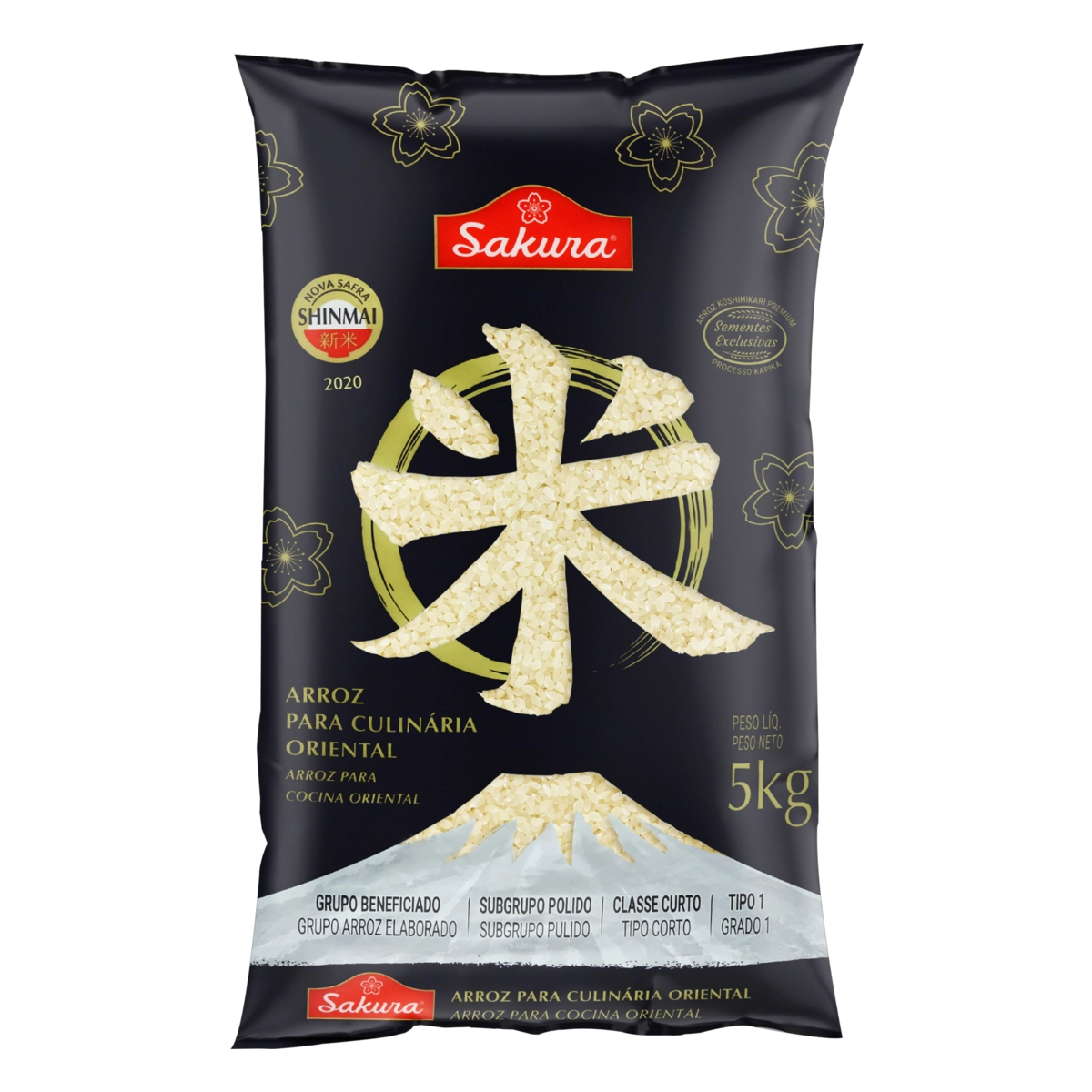 Arroz Tipo 1 Para Culinária Oriental Sakura Premium Safra Shinmai Pacote 5kg