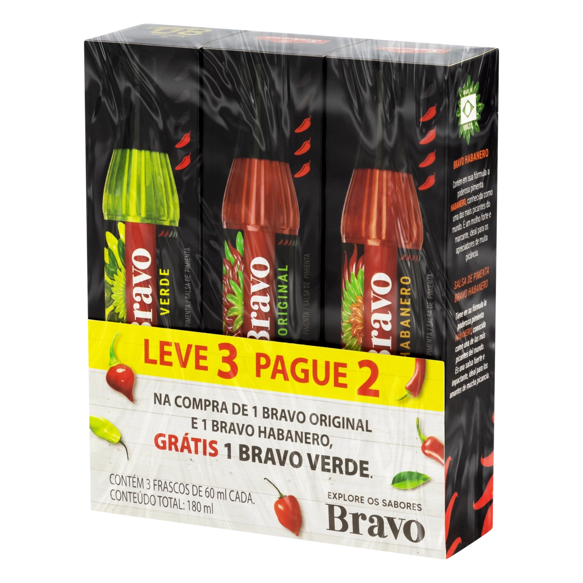 Kit Molho De Pimenta Original Habanero Verde Bravo 60ml Cada Leve 3 Pague 2 Unidades