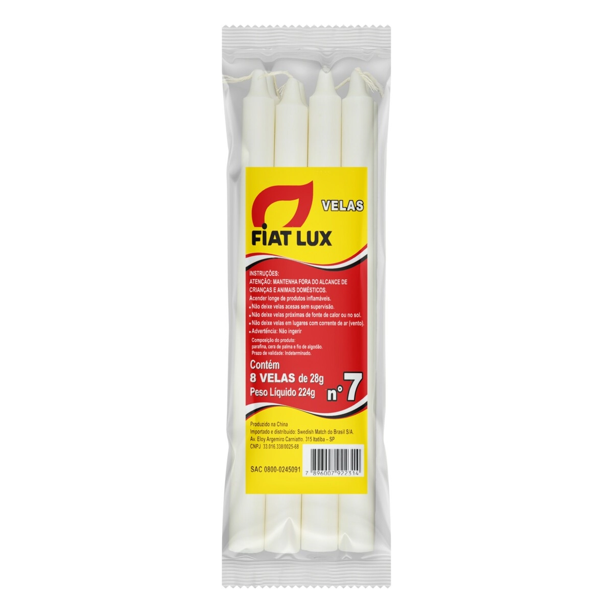 Vela Branca Fiat Lux N 7 Pacote 224g 8 Unidades