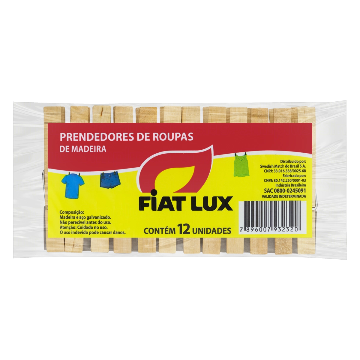Prendedor De Roupa Madeira Fiat Lux 12 Unidades