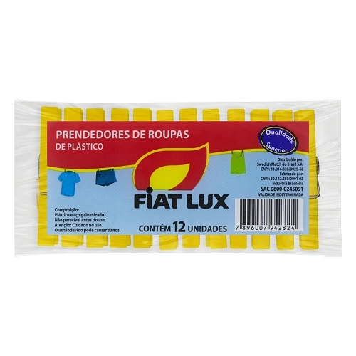 Prendedor De Roupa Plástico Amarelo Fiat Lux 12 Unidades