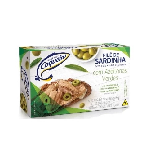 Filé De Sardinha Com óleo Com Azeitonas Verdes Coqueiro Caixa 83g