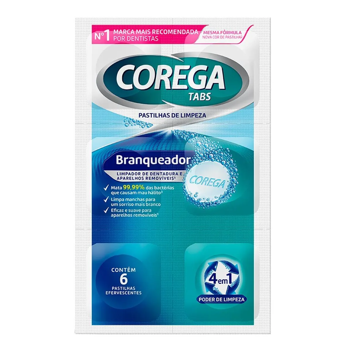 Pastilha De Limpeza Tabs Branqueador 3 Minutos Corega 6un