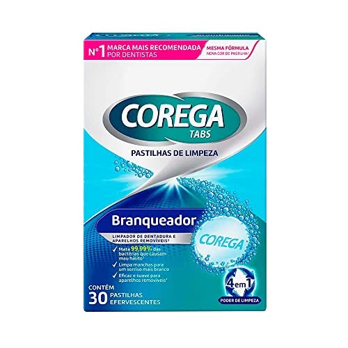 Limpador De Dentadura E Aparelhos Removíveis Branqueador Corega Tabs Caixa 30 Pastilhas Efervescente
