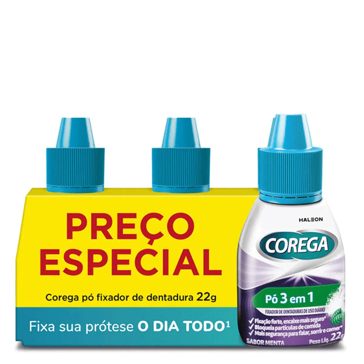 Pack Fixador De Dentadura Pó Corega Frasco 3 Unidades 22g Cada Grátis 20 De Desconto