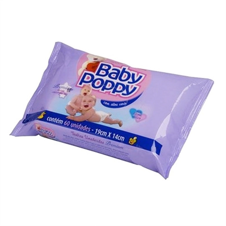 Lenço Umedecido Sache Baby Poppy C/60 Toalha Unit
