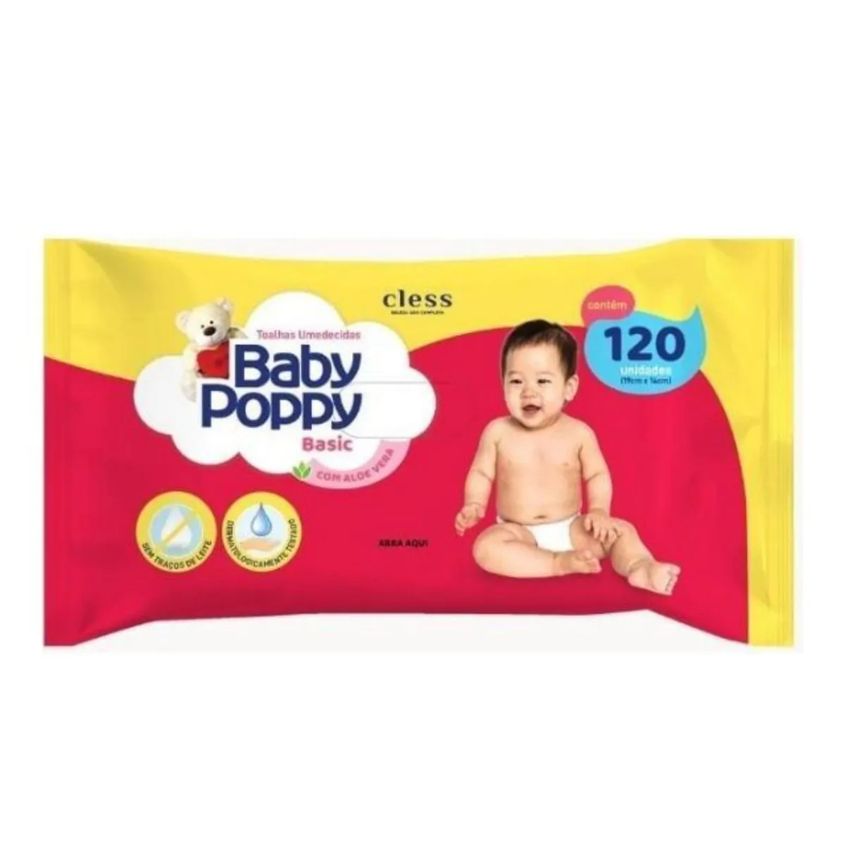 Toalha Umedecida Bebê Baby Poppy Basic Pacote 120 Unidades
