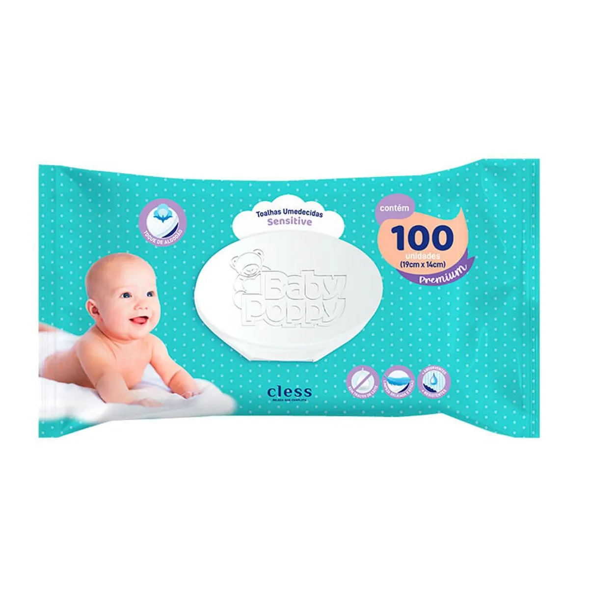 Toalha Umedecida Sensitive Toque De Algodão Baby Poppy Premium Pacote 100 Unidades