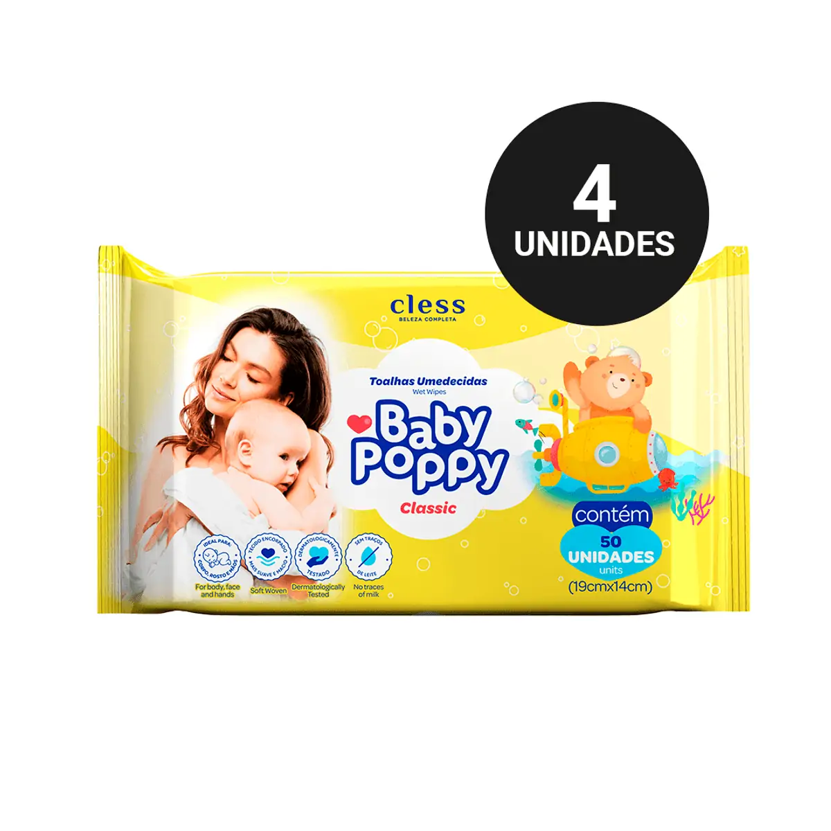 Toalha Umedecida Classic Suave E Macia Baby Poppy Pacote 50 Unidades