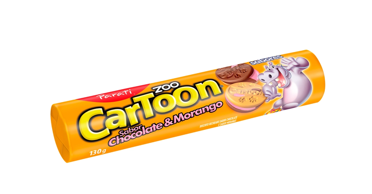 Biscoito Recheio Chocolate Morango Zoo Cartoon Pacote 130g
