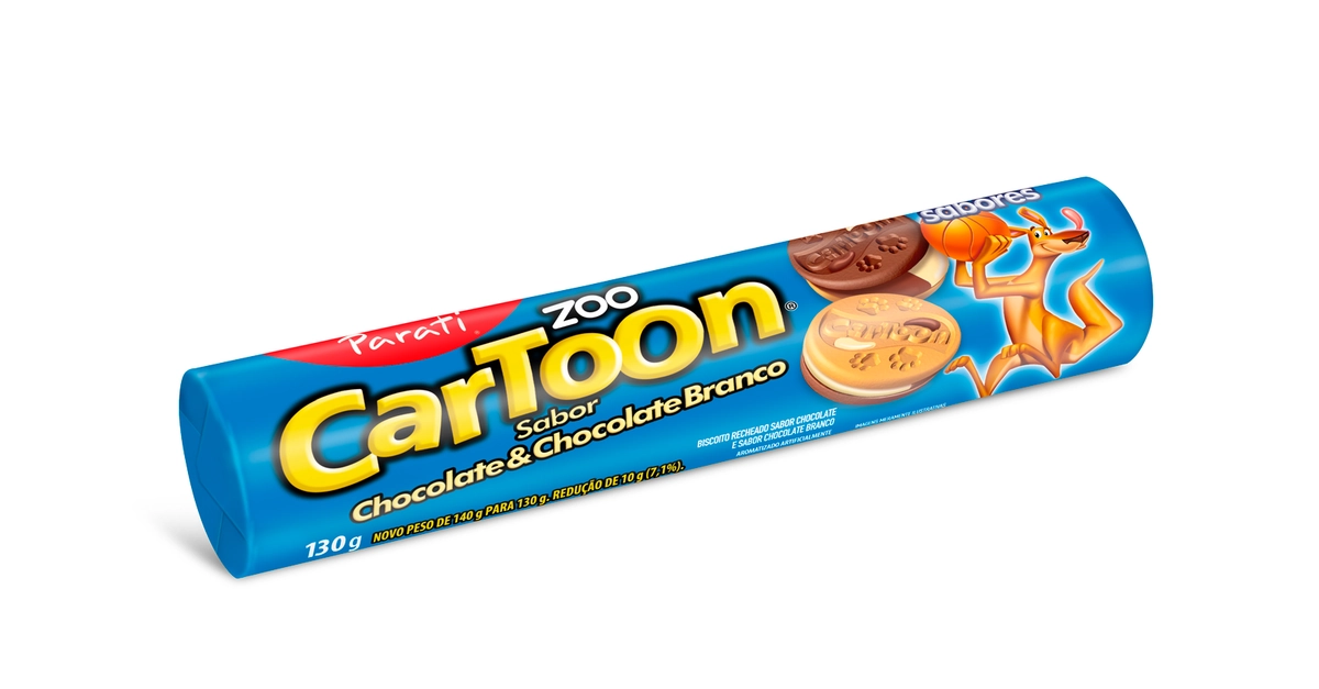 Biscoito Recheio Chocolate Chocolate Branco Zoo Cartoon Pacote 130g