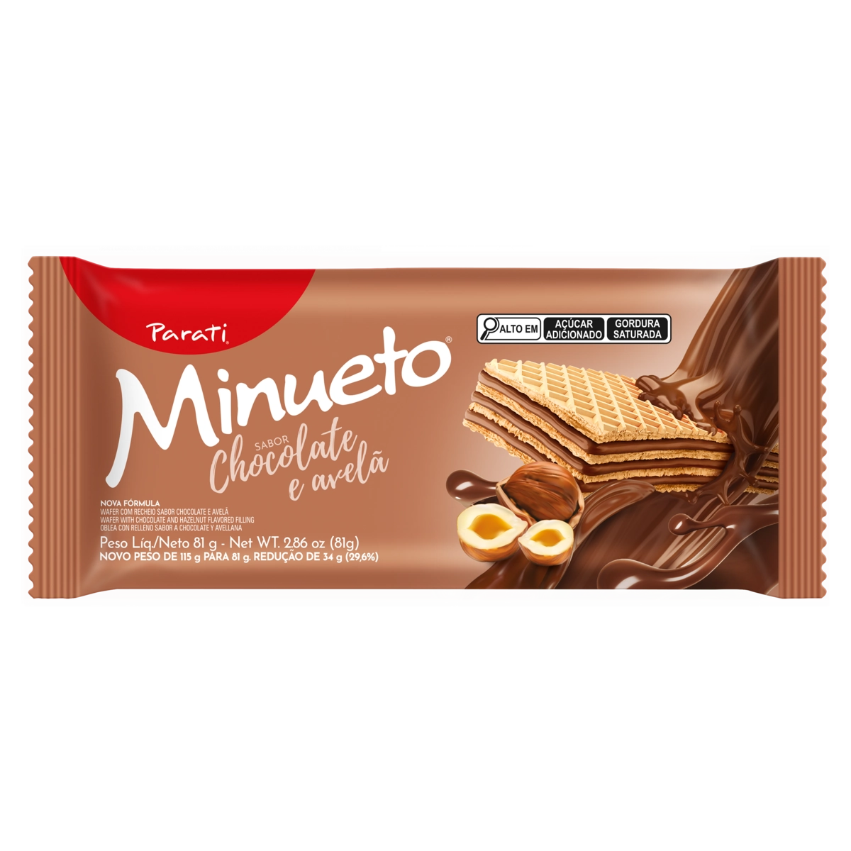 Biscoito Wafer Recheio Chocolate E Avelã Minueto Pacote 115g