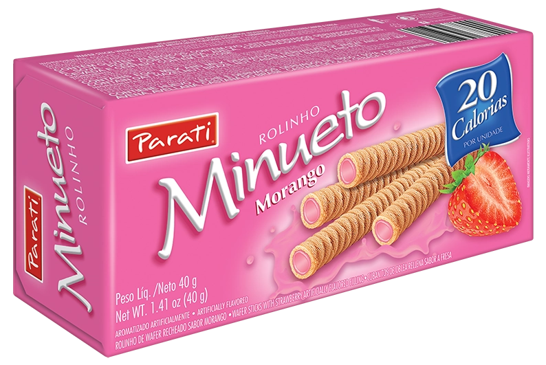 Rolinhos De Wafer Recheio Morango Minueto Caixa 40g