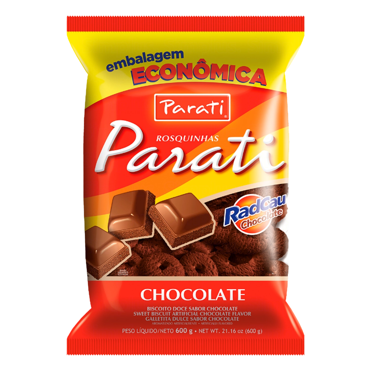 Biscoito Rosquinha Chocolate Parati Pacote 600g Embalagem Econômica